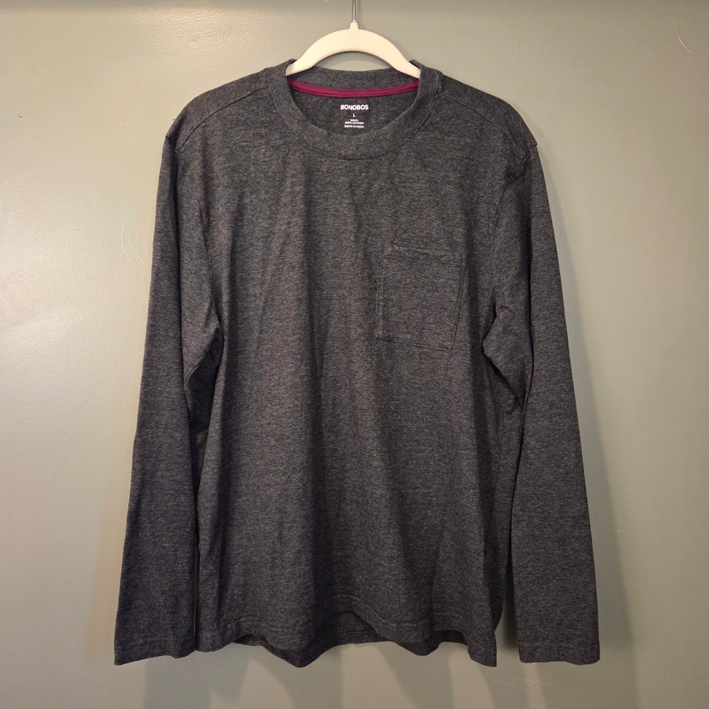 Bonobos Men's 100% Cotton Long Sleeve T-Shirt Size L Striped Gray Black
